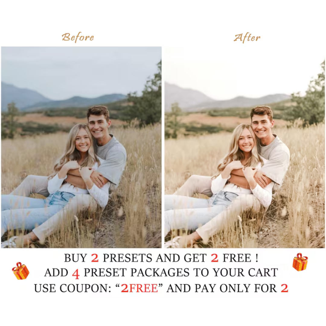 44 Natural LIGHTROOM Presets, Outdoor Presets, Creamy Preset, Bohemian Preset, Warm Light Preset, Mobile Preset, Bright Airy Desktop Presets