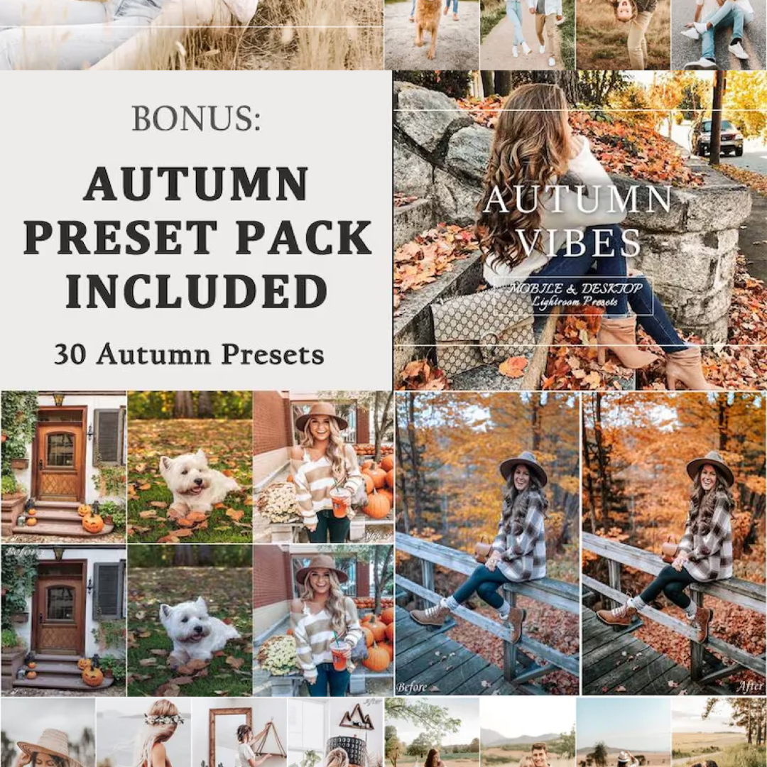 44 Natural LIGHTROOM Presets, Outdoor Presets, Creamy Preset, Bohemian Preset, Warm Light Preset, Mobile Preset, Bright Airy Desktop Presets